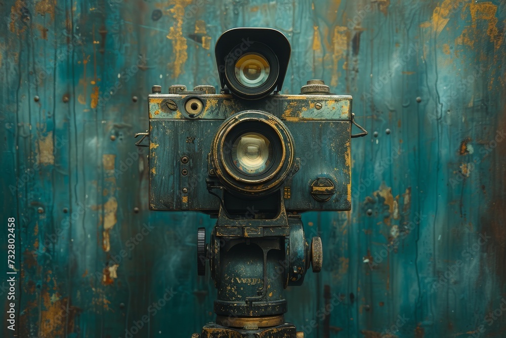 A rusted camera, forgotten and decaying in an abandoned setting, capturing the beauty of decay through its lens