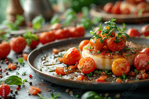 A food photography setup in vertical format, focusing on plating details and depth. Concept of culinary photography designed for vertical viewing. Generative Ai.