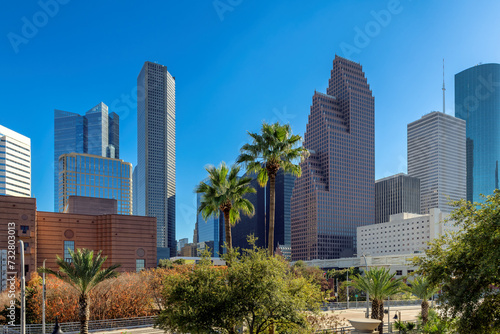 Houston downtown at sunny autumn day, in Houston, Texas, USA
