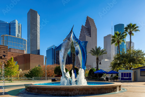 Houston downtown at sunny day, in Houston, Texas, USA photo