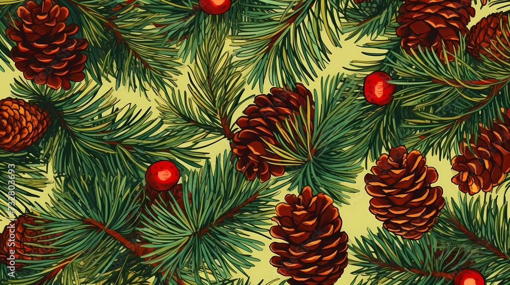 seamless background with coniferous branches pattern, coniferous, fir, 