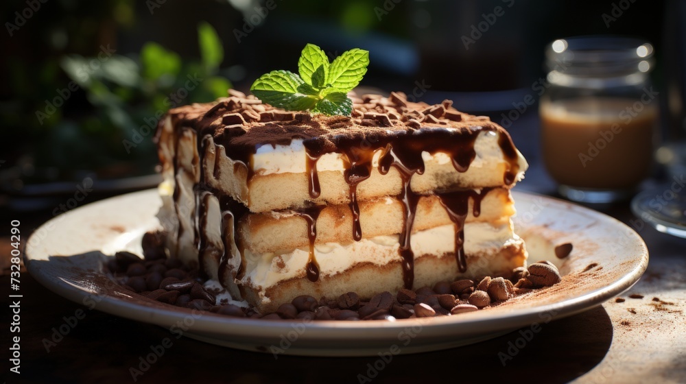 Tiramisu with Espresso Drizzle. Best For Banner, Flyer, and Poster Tiramisu with Espresso Drizzle. Best For Banner, Flyer, and Poster
