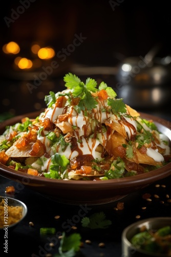 Samosa Chaat with Tamarind Chutney. Best For Banner, Flyer, and Poster