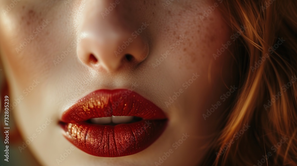Fototapeta premium a young woman's red lips. Shallow depth of field.