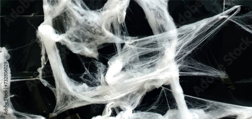 White cobweb on black wall vector abstraction, geometric ornament pattern. Vector image of a spider web texture background. Halloween decorations. Spider web Halloween. White on black abstract art.