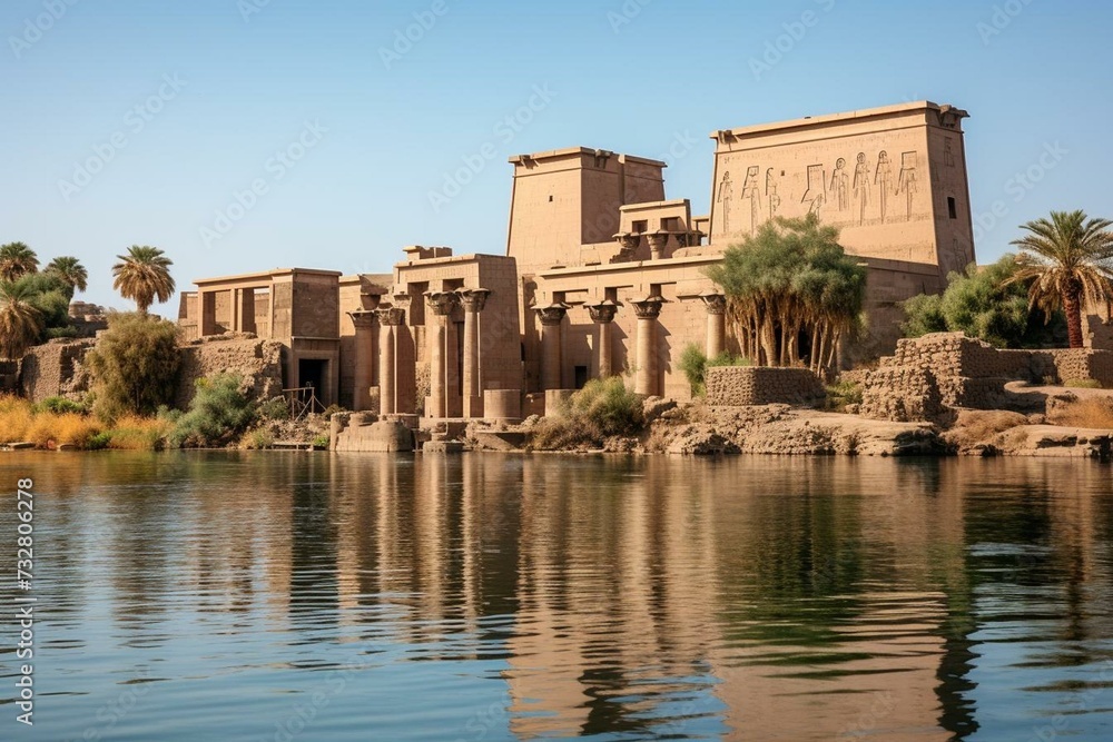 Ancient temple of Isis in Philae, Egypt. Generative AI
