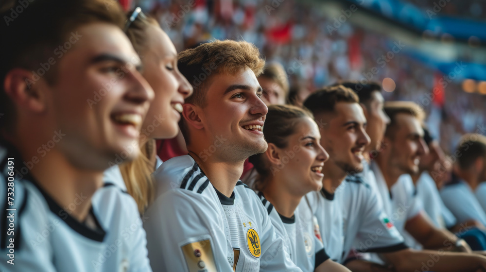German football soccer fans in a stadium supporting the national team, Die Mannschaft

