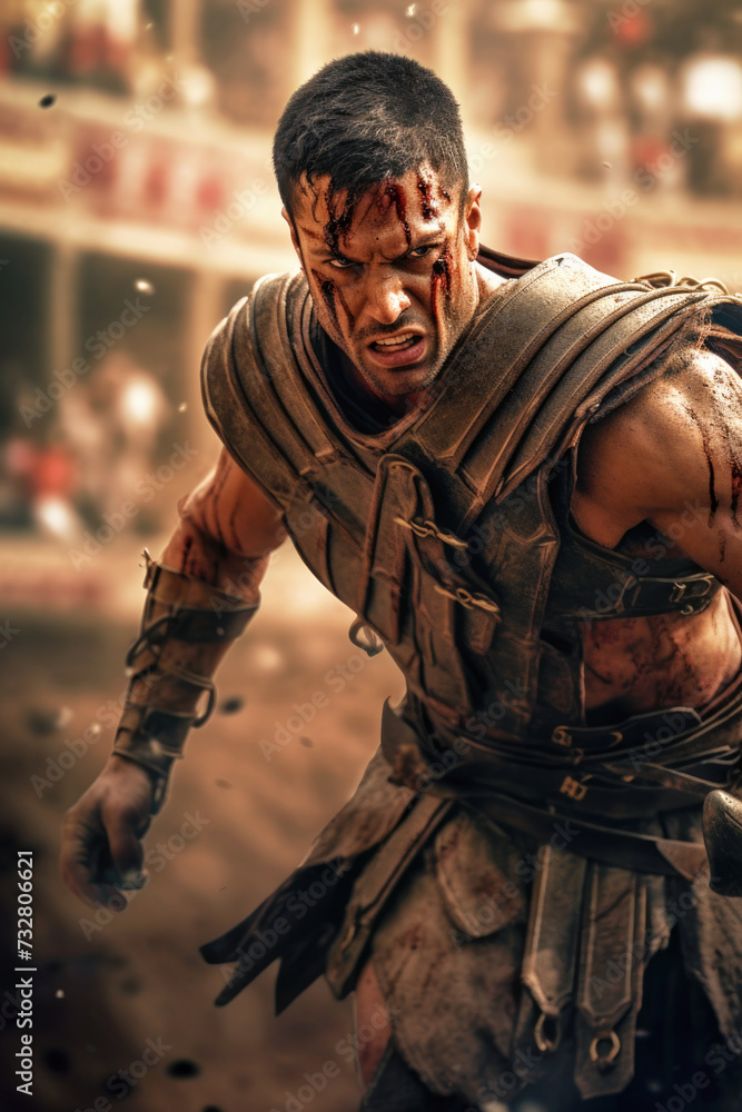 Close up portrait of a gladiator in ancient Rome