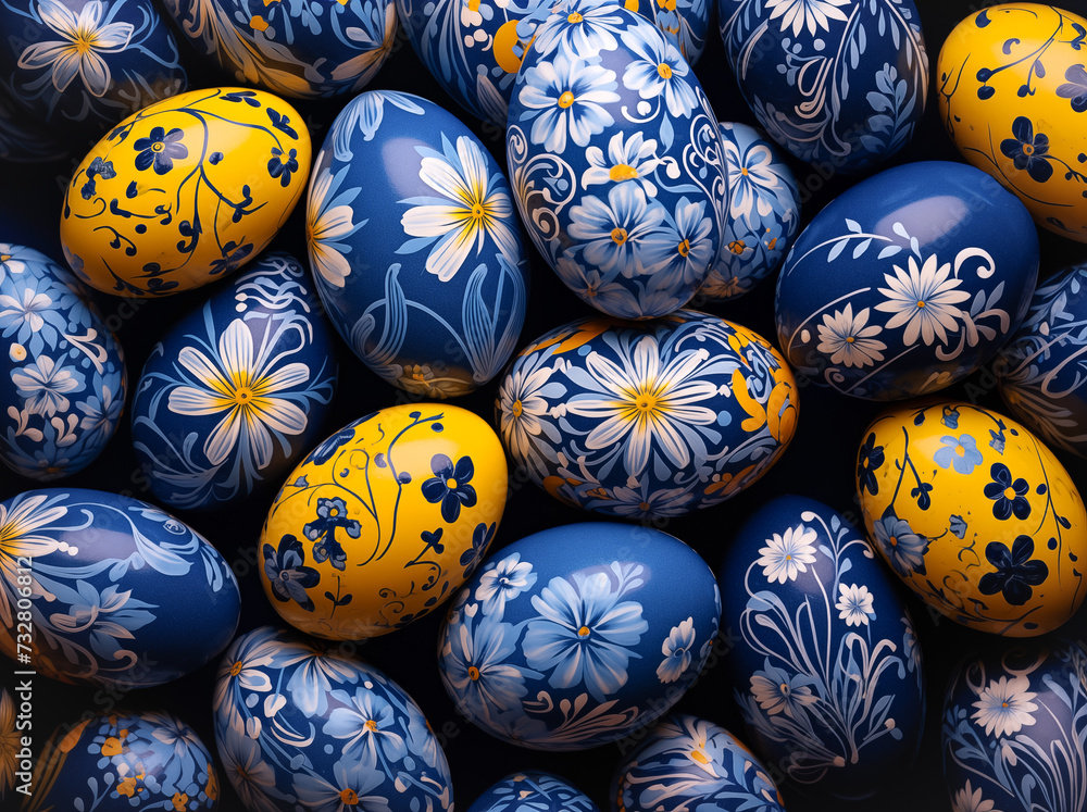 Easter Eggs banner with beautifully detailed floral patterns. Yellow, blue, teal spring flowers hand painted on colorful Easter eggs. Banner panorama for web, mobile, social by Vita Easter Eggs banner with beautifully detailed floral patterns. Yellow, blue, teal spring flowers hand painted on colorful Easter eggs. Banner panorama for web, mobile, social by Vita