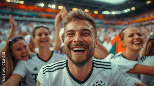 German football soccer fans in a stadium supporting the national team, Die Mannschaft  © PixelGallery