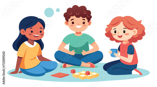 Happy children playing games and chatting together indoors