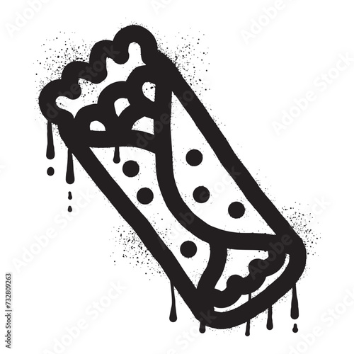 Mexican food Burrito graffiti drawn with black spray paint