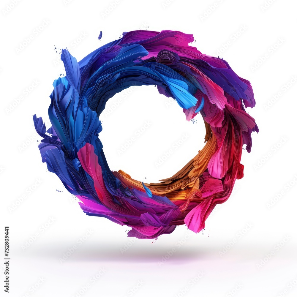Fototapeta premium Colorful volumetric brush strokes floating in the air in a shape of number circle, 3D style, isolated on white background 