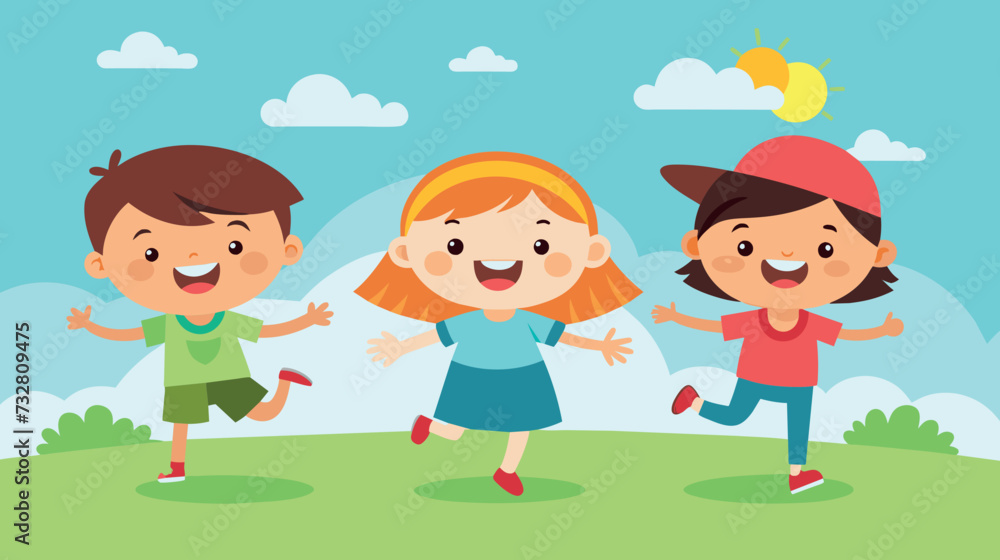 Happy children playing outdoors on sunny day illustration