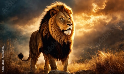 Dominant Male Lion in the Savannah  King of Animals