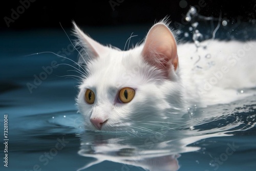 A Turkish Van cat swimming with a freestyle stroke. Generative AI