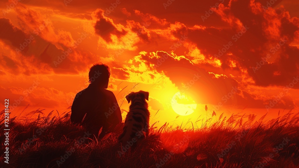 Peaceful Sunset Companionship: Pet and Owner
Peaceful Sunset Companionship: Pet and Owner