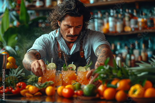 A classic cocktail workshop, teaching the art of making drinks from the 20s and 30s. Concept of culinary heritage and retro mixology. Generative Ai. © Sebastian