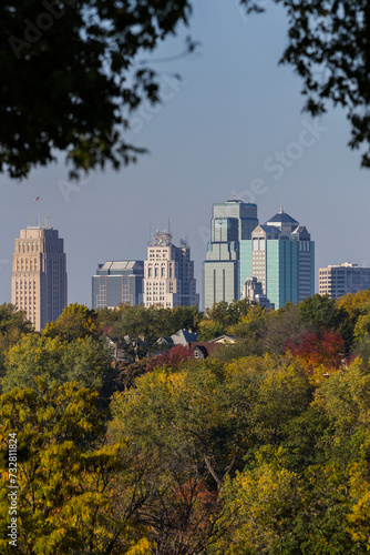 Kansas City Skyline Framed in Foliage