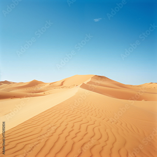 Sweeping Dunes of the Sahara Desert under Blue Sky