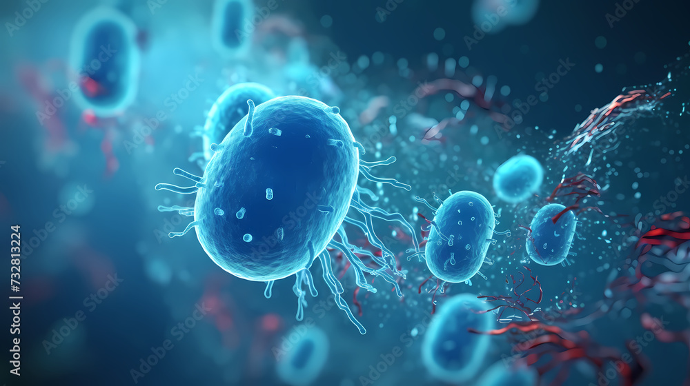 Various shapes of bacteria, probiotics under microscope, science, medicine concept background Various shapes of bacteria, probiotics under microscope, science, medicine concept background