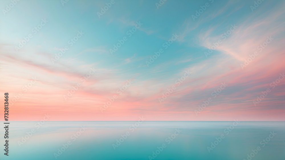Sky blue azure teal pink coral peach beige white abstract background. Color gradient ombre blur. Light pale pastel soft shade. Rough grain noise. Matt brushed shimmer. Liquid water. Design. Minimal. - obrazy, fototapety, plakaty 