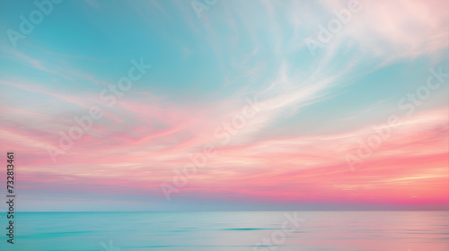 Sky blue azure teal pink coral peach beige white abstract background. Color gradient ombre blur. Light pale pastel soft shade. Rough grain noise. Matt brushed shimmer. Liquid water. Design. Minimal. © Mariana