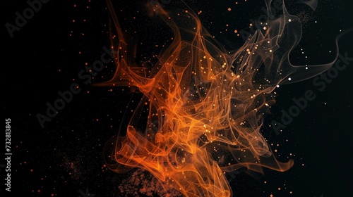 An ethereal dance of orange wisps, reminiscent of a fiery phoenix rising from darkness