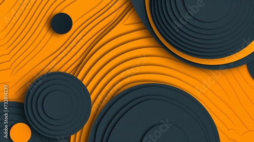 Abstract orange and black layered circular design with dynamic shapes