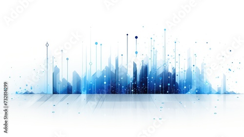 data visualization hi-tech futuristic horizontal banner in blue neon color palette with dots connected on white background. Crypto currency trading. 