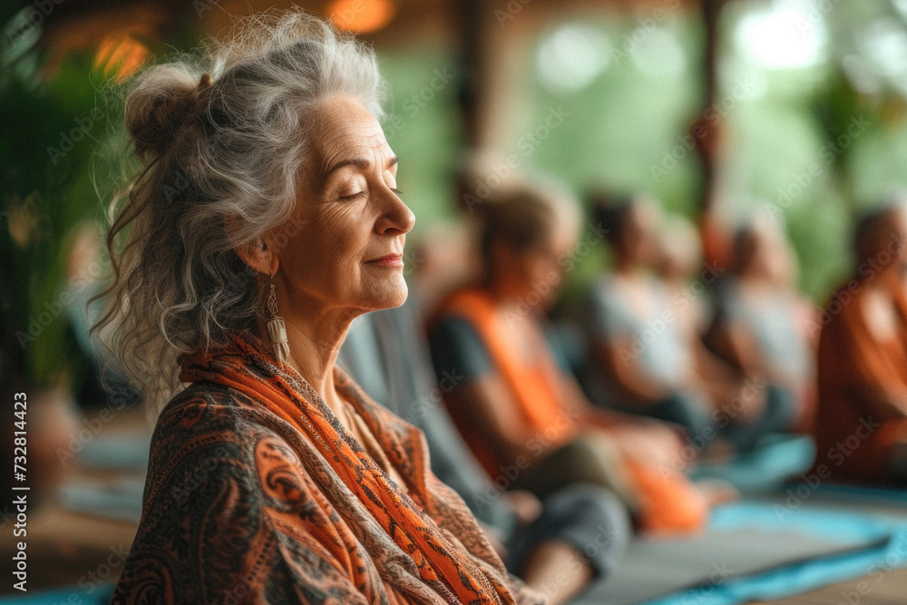 Older women living Happy and healthy, Engaging in yoga, Illuminating joy and contentment, Elder women Doing Yoga, Older women living Happy and healthy, Engaging in yoga, Illuminating joy and contentment, Elder women Doing Yoga,
