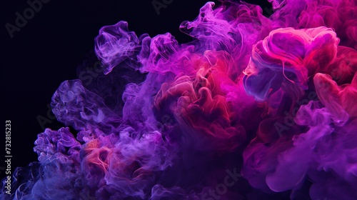 Ethereal pink and purple smoke plumes in an abstract design on a black background