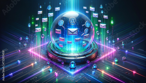 Futuristic Email Security Sphere - Pop Futurism Digital Protection