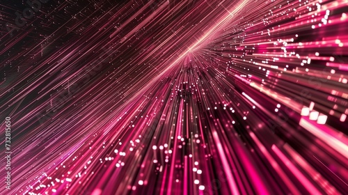 Futuristic pink light streams with glowing particles in motion