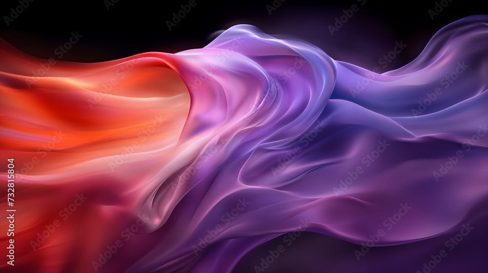 Fototapeta premium Vibrant silk waves in a gradient of red to purple hues against a dark backdrop