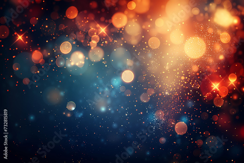 Abstract Glittering Lights and Bokeh on Navy Blue Background