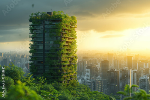 A hospitality industry leader incorporating green building practices, renewable energy, and water conservation in its hotel operations. Concept of sustainable tourism. Generative Ai. photo