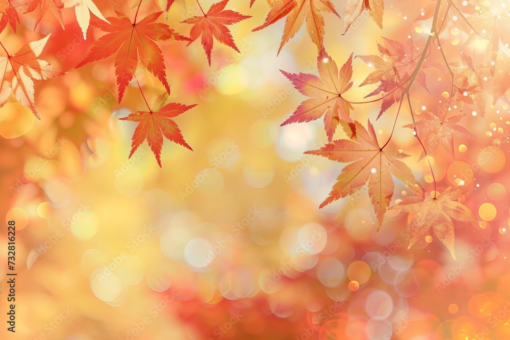 Autumn web banner Seasonal end-of-year activities Red and yellow maple leaves Bokeh background