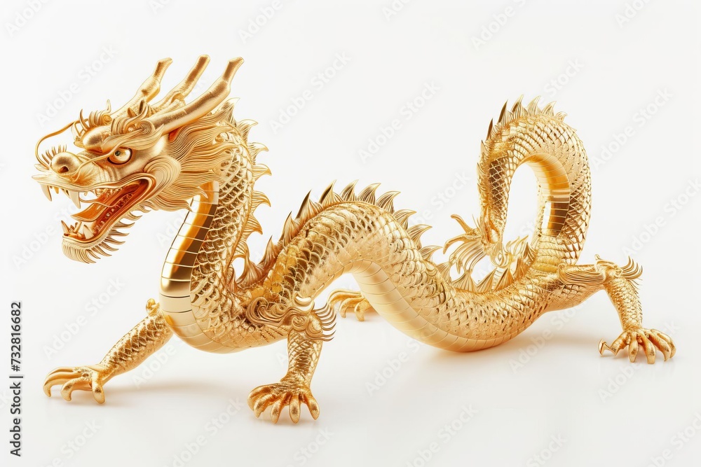 Fototapeta premium Golden chinese dragon Symbol of power and good fortune Isolated on white for traditional celebration