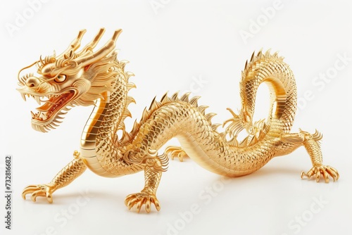 Golden chinese dragon Symbol of power and good fortune Isolated on white for traditional celebration © Bijac