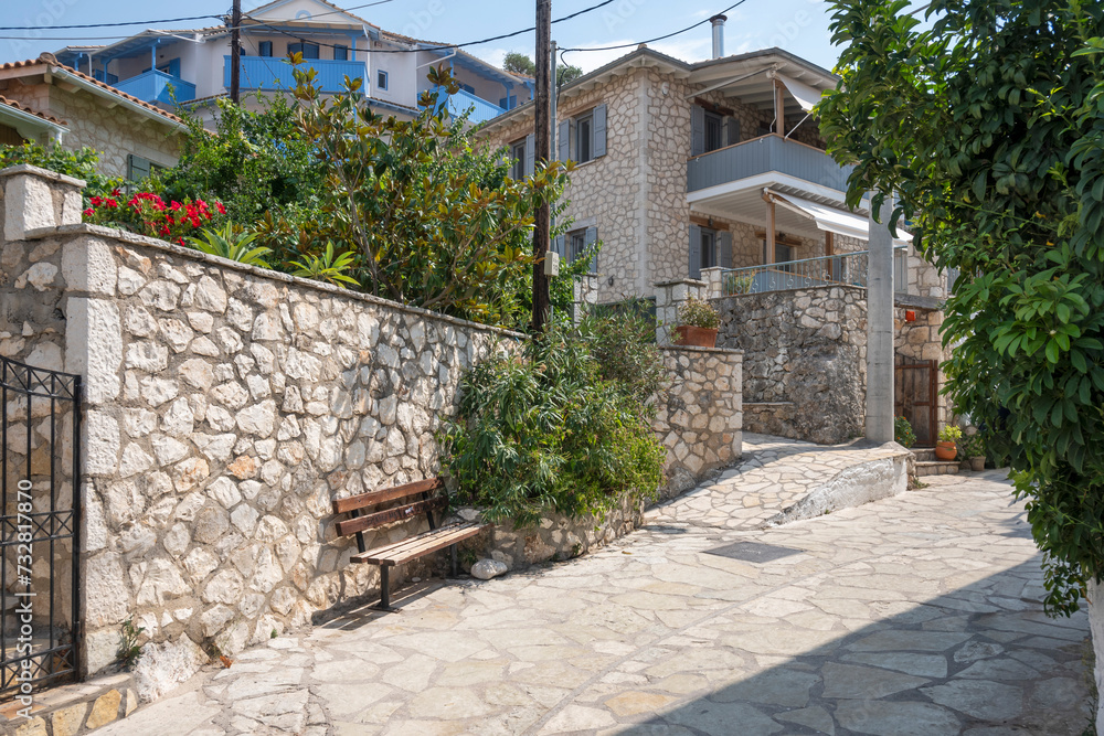 Summer view of village of Agios Nikitas at Lefkada, Greece
