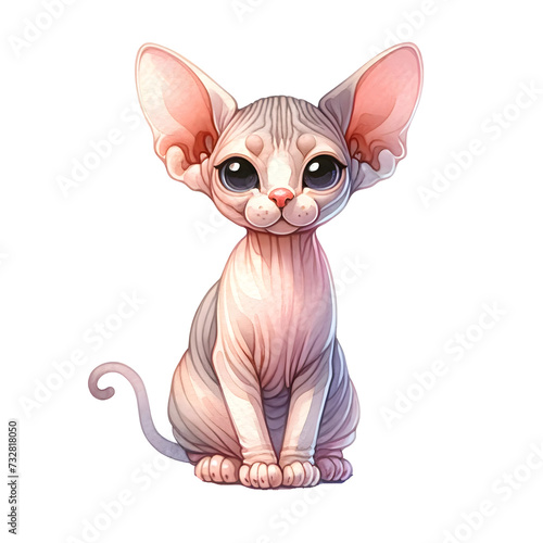Cute isloated  watercolor cat breed clipart of Sphynx cat
