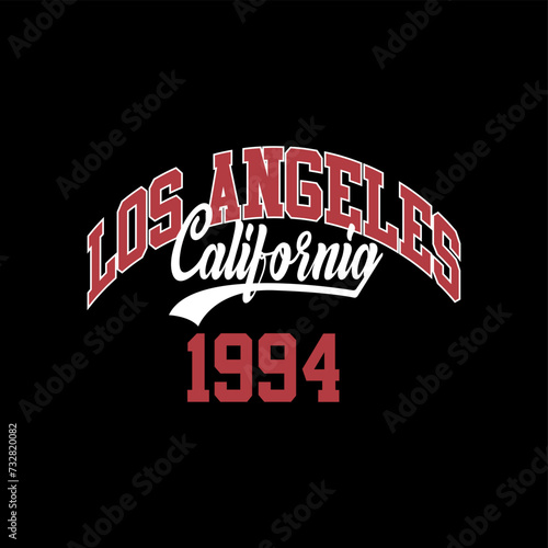 Los angelis california 1994. Written in red and bland. Black background. Vector for silkscreen, dtg, dtf, t-shirts, signs, banners, Subimation Jobs or for any application. photo