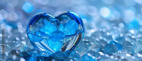 Blue water in a heart-shaped crystal sphere. World Water Day.  © Absent Satu