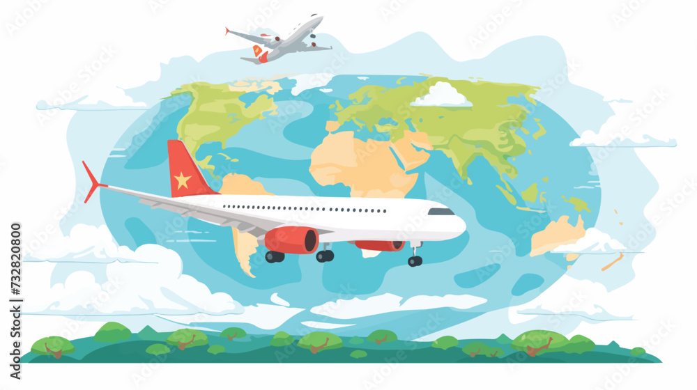 Airplane flying around the world illustration.