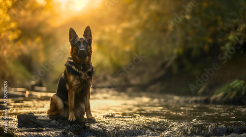 Beautiful black and brown German Shepherd dog breed in nature photography