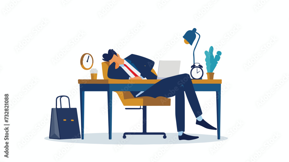 A businessman in his office is fast asleep.