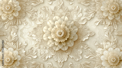 Elegant 3D Floral Wall Art: Ivory Blooms, Intricate Carvings, Luxurious Texture for Home Decor, Living Room, Bedroom Aesthetics