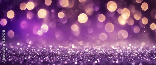 Luxurious Luminosity: Glowing Bokeh and Shimmering Lights Illuminate the Scene, Perfect for a Glamorous Silver-themed Party - Abstract Purple, Gold & Silver Background