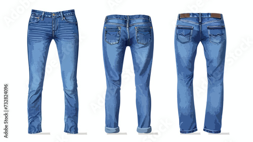 Blank templates of men's and women's jeans. photo